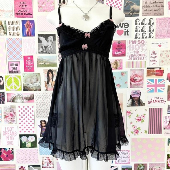Betsey Johnson Dresses & Skirts - betsey johnson intimates black babydoll slip dress size medium